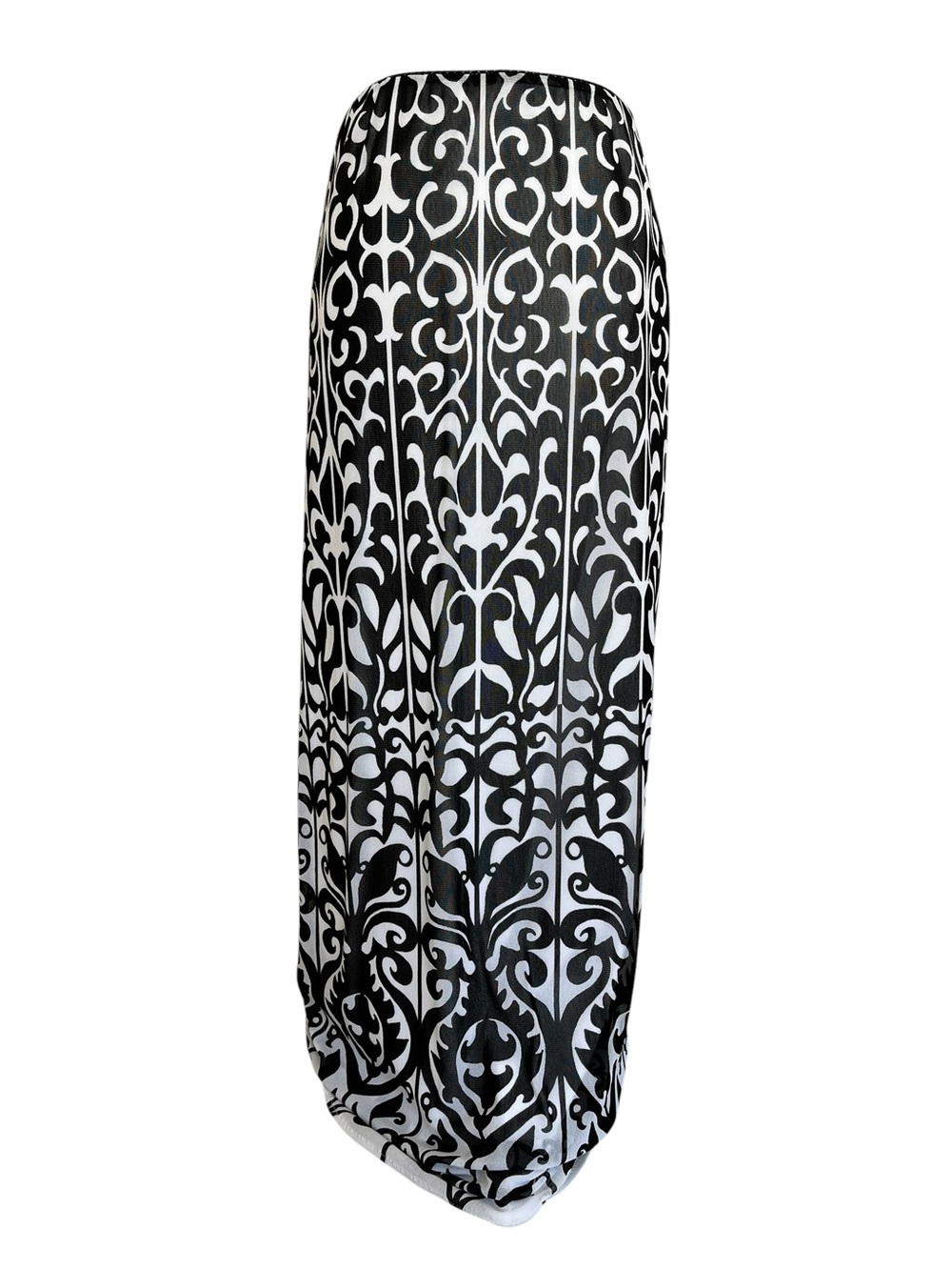 RARE Vintage Vivienne Tam 90s Y2K Nylon Mesh Maxi Long Skirt Black White Asian M